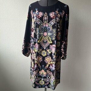 LOFT dress paisley patterned column dressing balletcore size small black & pink